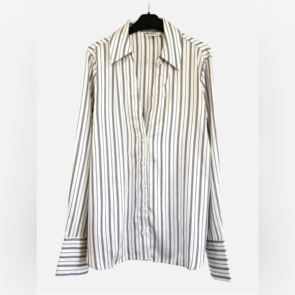 H&M Tops - H&M Black and White Striped Shirt neutral casual satin
